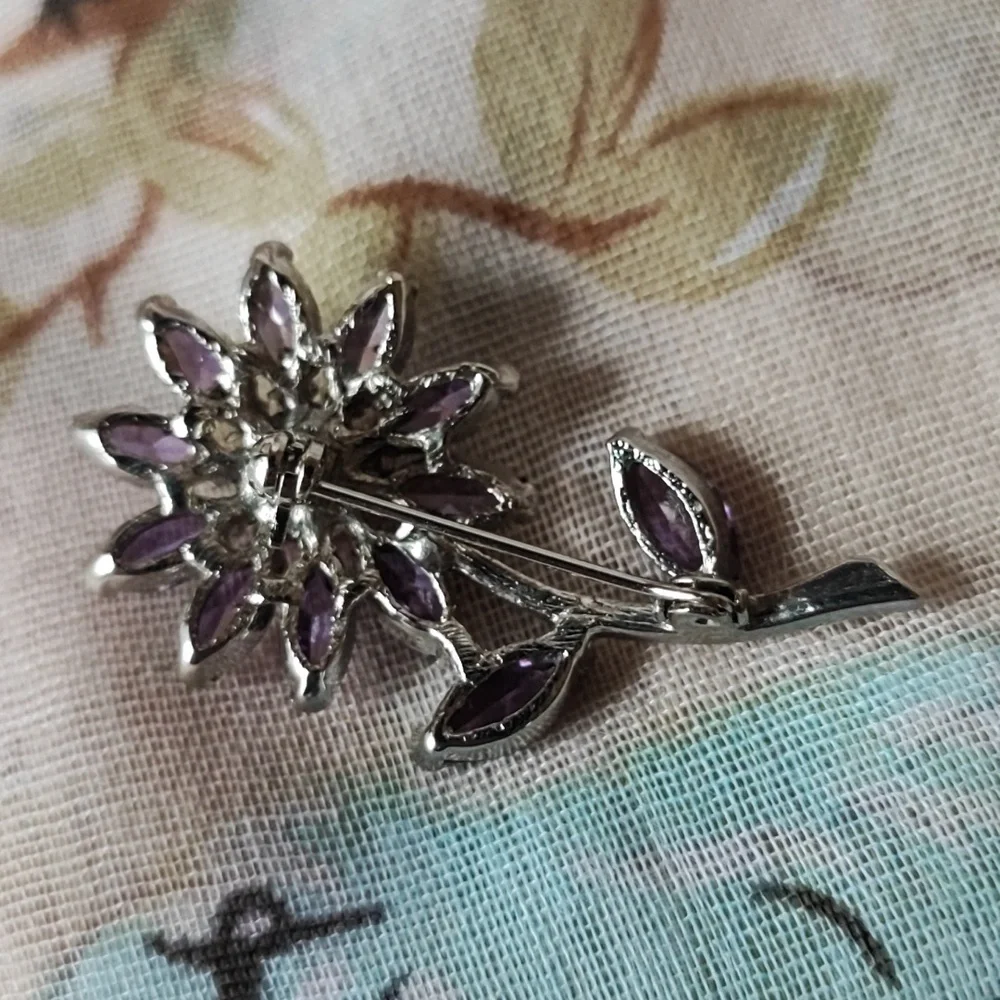 Amethyst Cubic Zirconia Purple Faux Pink Pearl Pin Brooch NEW